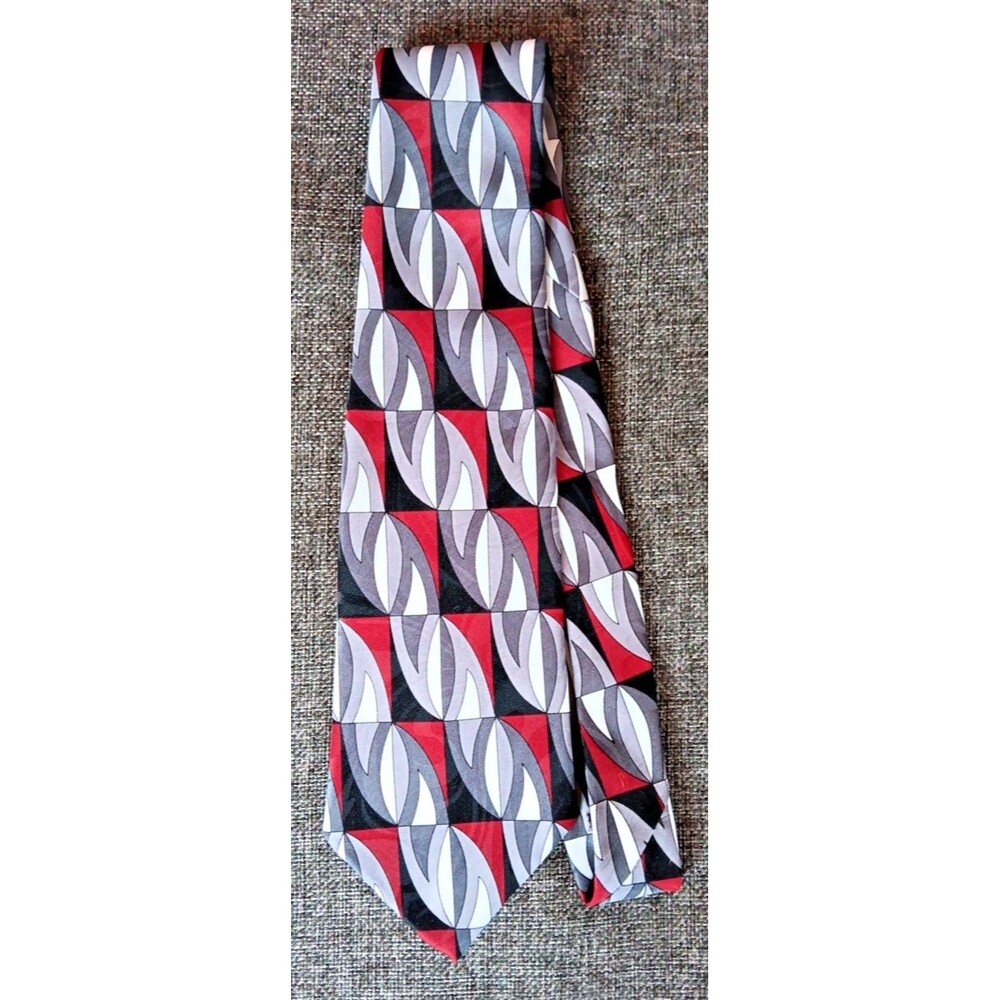 Tie 70s 80s 90s Y2K Mens Italianissimo gray Black Red White 4 Wide 57 Long